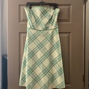 Loft green and teal plaid strapless dress. Size 8.